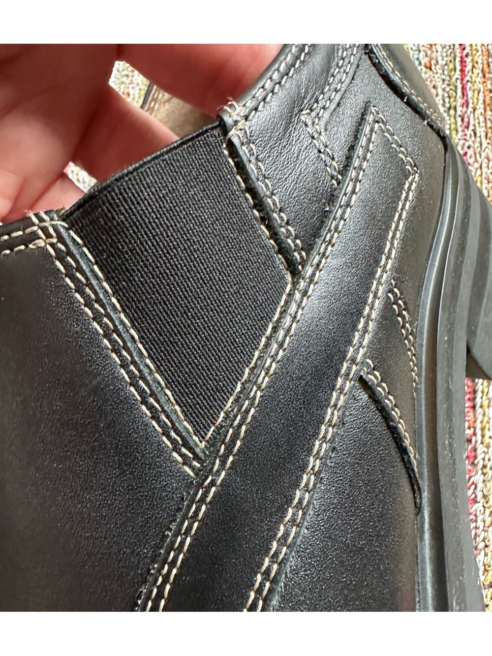 Fluevog VINTAGE EXCELLENT F-Shoe Angie black slip-on w/ contrast beige stitch -7 - Picture 13 of 16